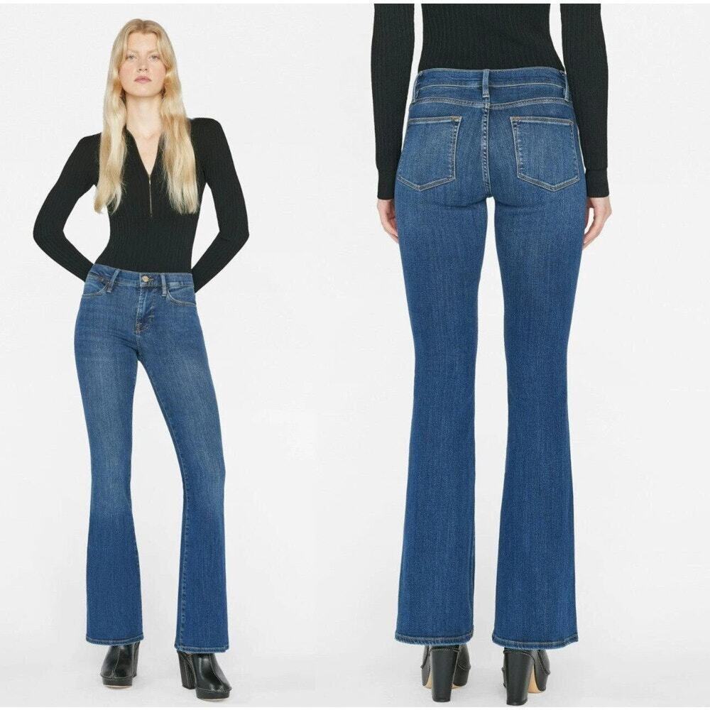 Frame Le High Flare Jeans Womens Size 28 Dubline Stretch Retro Medium Wash Blue